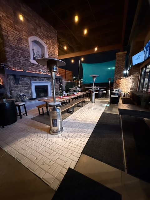 Fireplace patio seating at Legacy Sports Bar and Grill in Lincoln, California