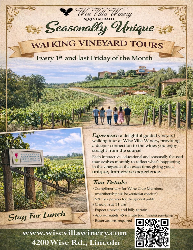 Flyer for Monthly Walking Vineyard Tours