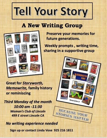 Flyer for Tell Your Story A New Writing Group