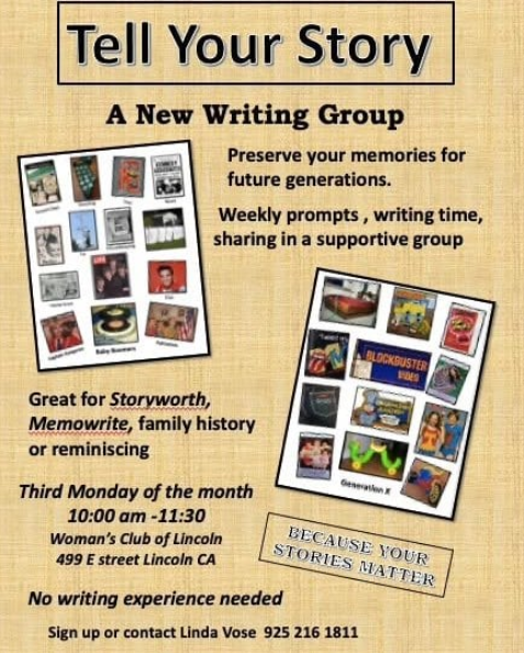 Flyer for Tell Your Story A New Writing Group