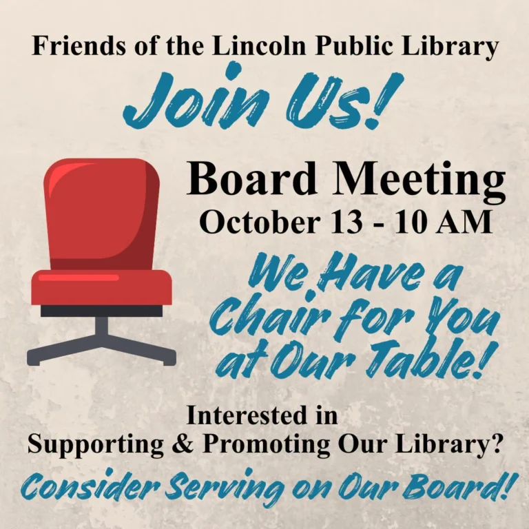 Flyer for Friends of the Lincoln Library Meeting