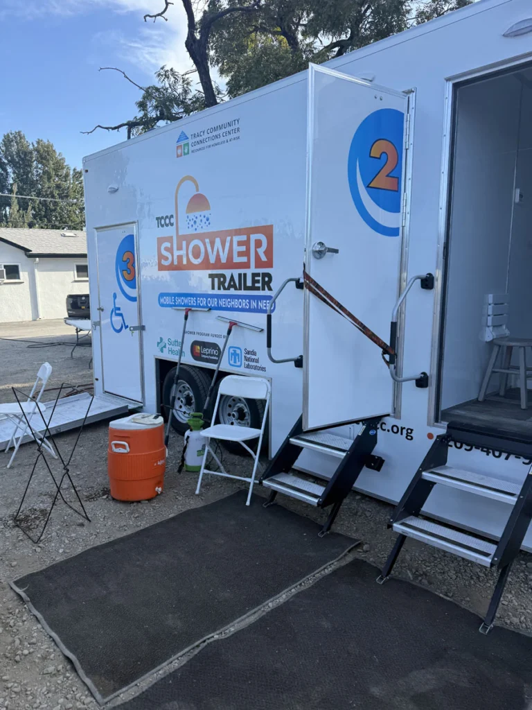 Flyer for Tracy Community Connections Center New Shower Trailer Ribbon Cutting Ceremony